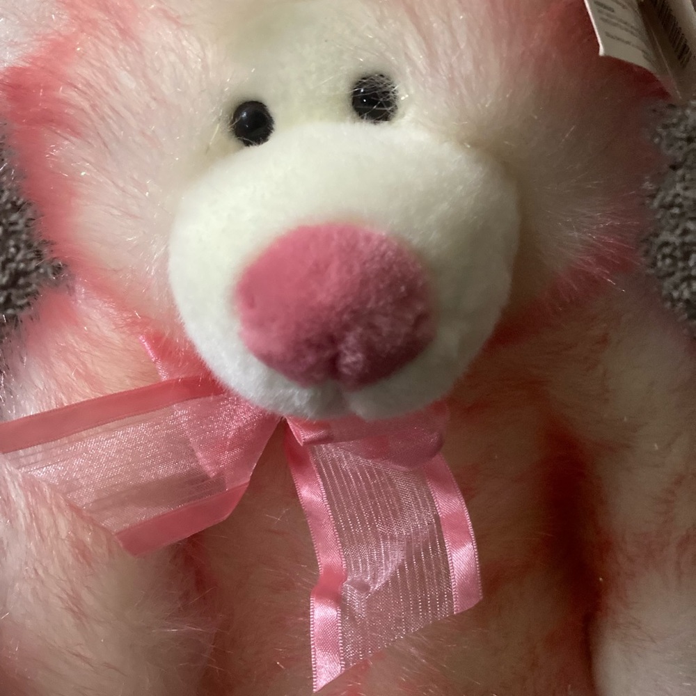 Vintage Russ Taffie Sparkly Pink Teddy Bear Bow‎ LARGE 12" Sitting Cream NWT - Picture 2 of 5